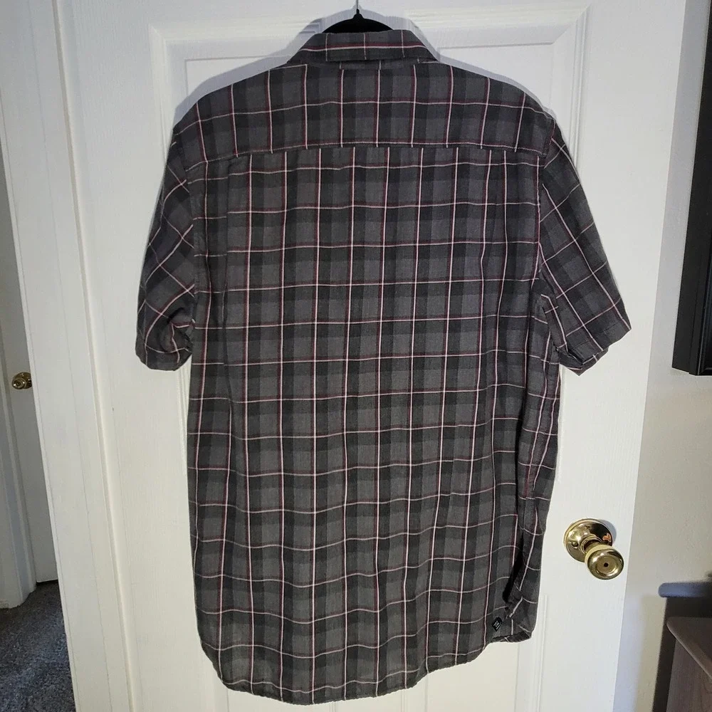 Vans Button Down Shirt Mens Large Grey Red Plaid Short Sleeve Skater Woven Top